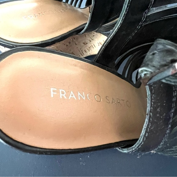 Franco Sarto Sharp Sandals Faux Black Leather Platform Cork Wedge Slingback 8.5 - Picture 7 of 13